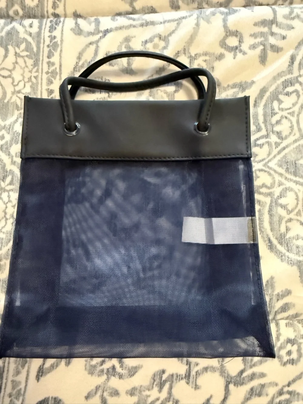 Ralph Lauren Navy Mesh Tote with Black Trim